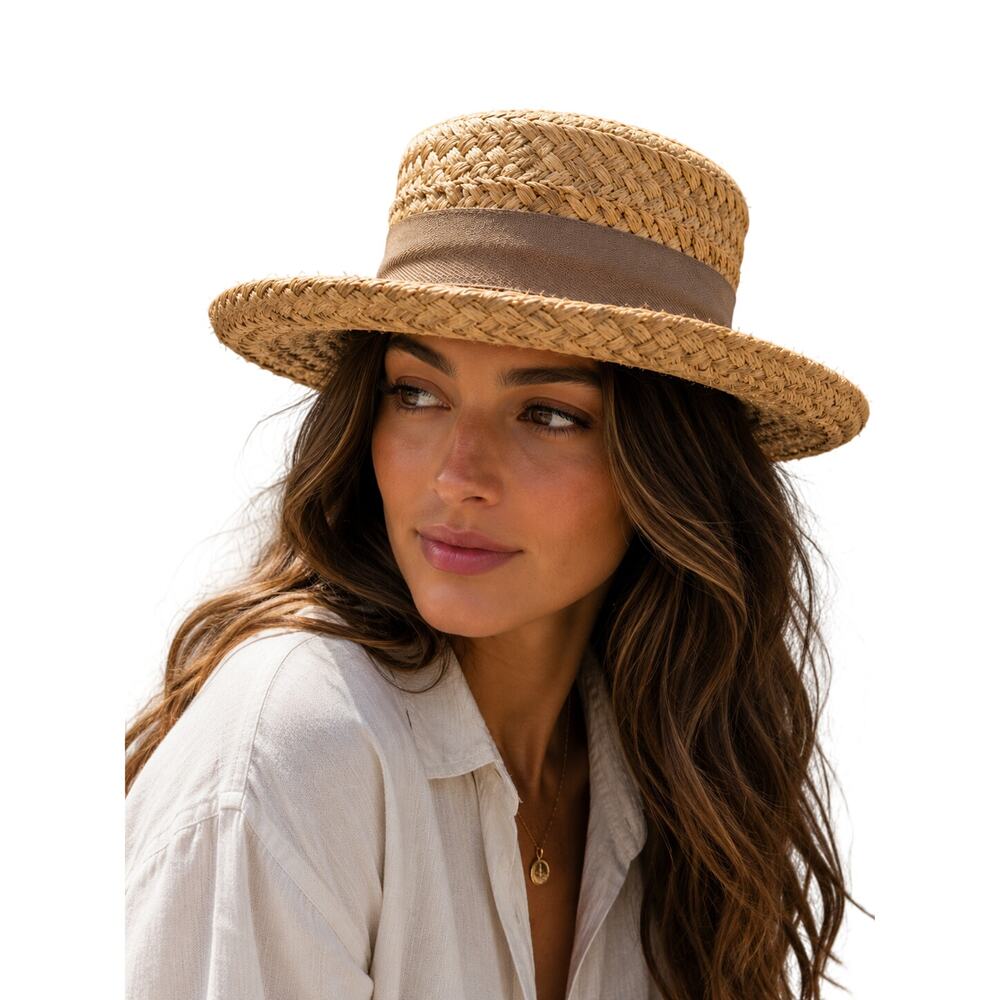 Helen Kaminski Australia Handmade Raffia Boater Hat Natural OS Madagascar - Picture 1 of 7